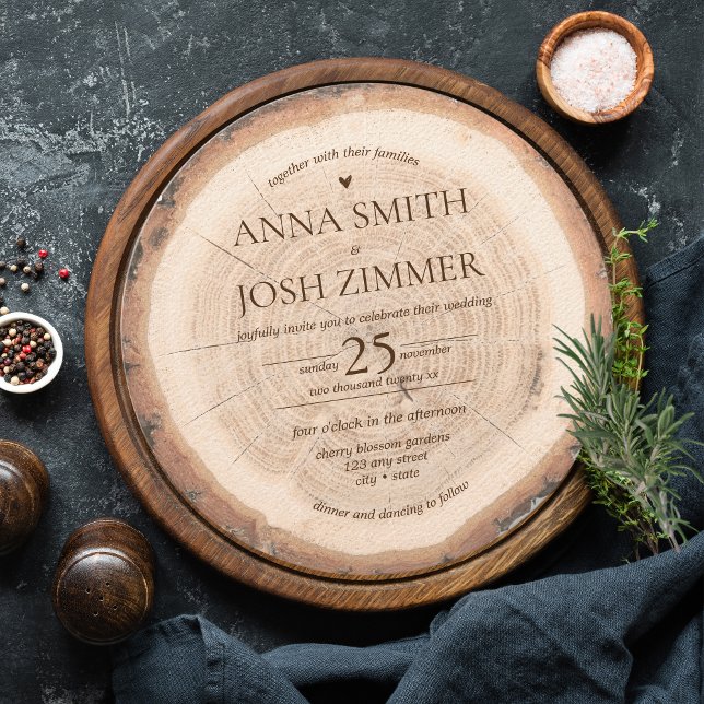 Invitation Mariage de la grange à section transversale du boi (Wood Stump Rustic Wedding |nvitation)