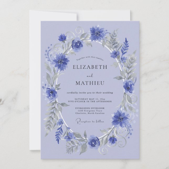 Invitation Mariage de la Guirlande Florale de Pervenche (Devant)