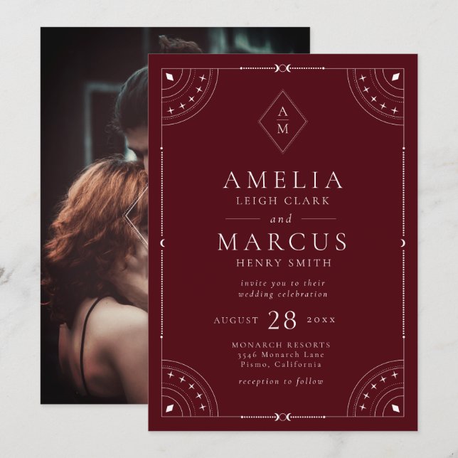 Invitation Mariage de la lune céleste et des étoiles de Bourg (Devant / Derrière)