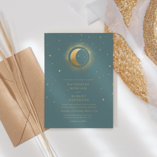 Invitation Mariage de la lune d'or céleste Pastel (Créateur téléchargé)