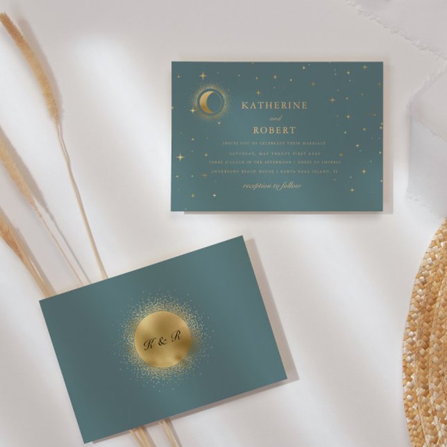 Invitation Mariage de la lune du croissant d'or céleste Paste (Créateur téléchargé)