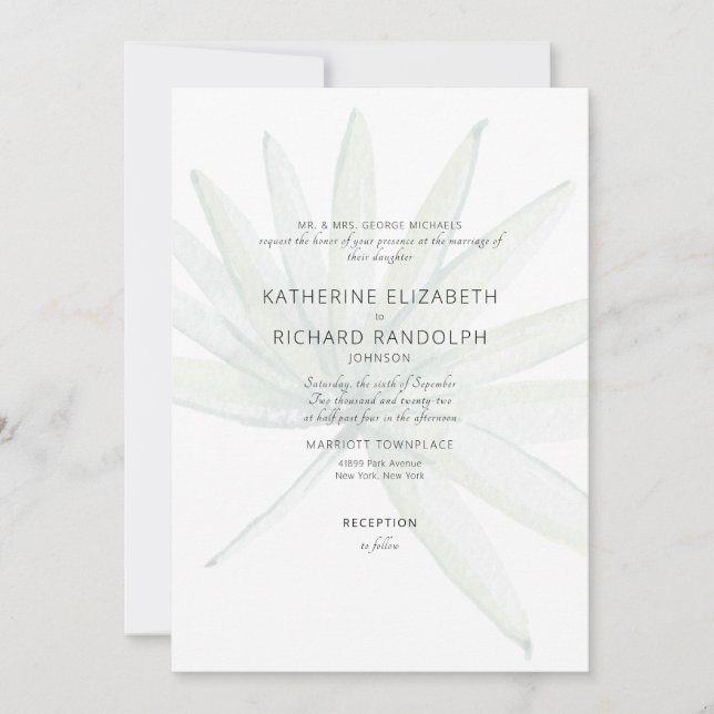 Invitation Mariage de la mariée blanche aux feuilles tropical (Devant)