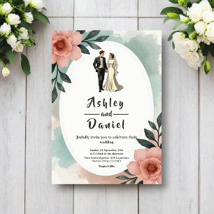 Invitation Mariage de la Mariée et du Marié à l'aquarelle rus