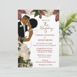 Invitation Mariage de la mariée et du marié afro-américains a