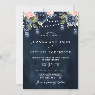 Invitation Mariage de la Marine bleu bleu rose rose