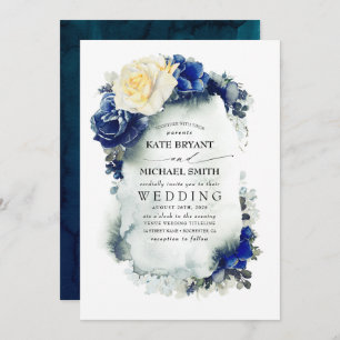 Invitation Mariage de la marine bleu et jaune du Primrose Flo