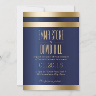 Invitation Mariage de la Marine Blue Gold Foil