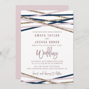Invitation Mariage de la marine Blush et Gold Streamers