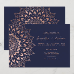 Invitation mariage de la marine de mandala en dentelle fleuri