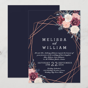 Invitation Mariage de la marine florale de Bourgogne moderne
