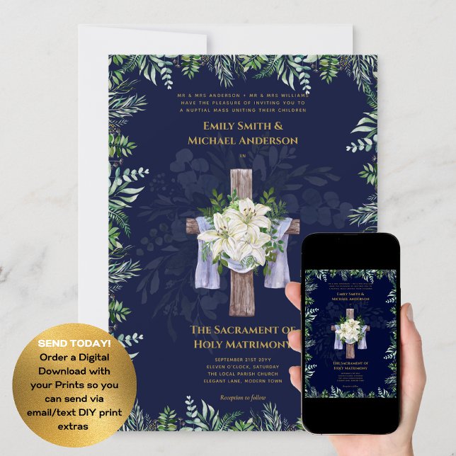 Invitation Mariage de la messe nuptiale catholique Croix Bleu (Créateur téléchargé)