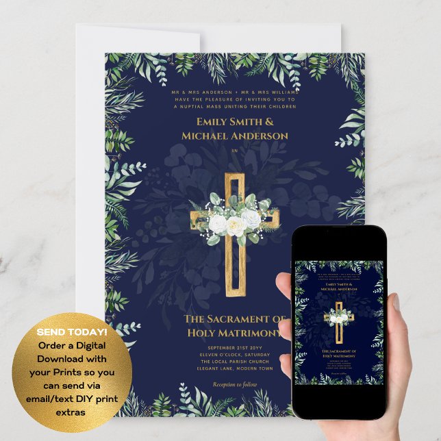 Invitation Mariage de la messe nuptiale catholique Croix Bleu (Créateur téléchargé)