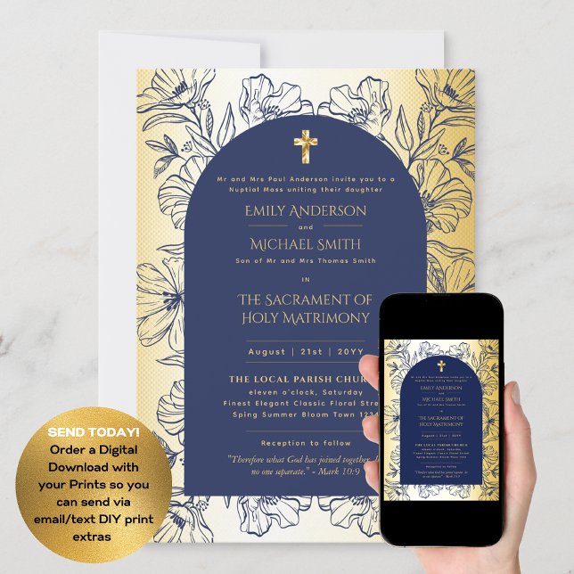 Invitation Mariage de la Messe Nuptiale Catholique d'Or Bleu (Créateur téléchargé)