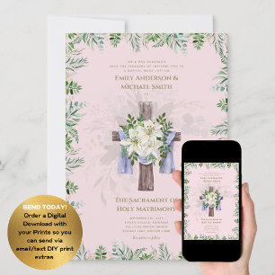 Invitation Mariage de la messe nuptiale catholique rose-rouss