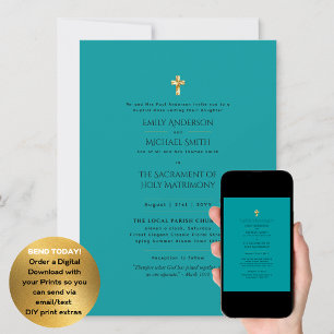 Invitation Mariage de la messe nuptiale catholique turquoise