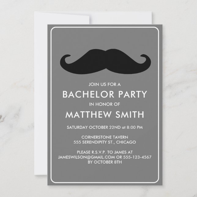 Invitation Mariage de la Mustache noire de la fête de bachelo (Devant)