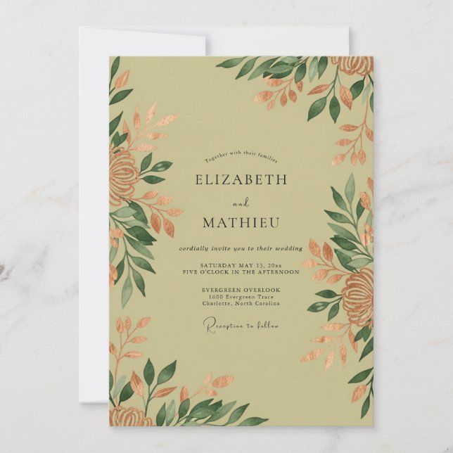 Invitation Mariage de la nature indomptée vert sauge (Devant)