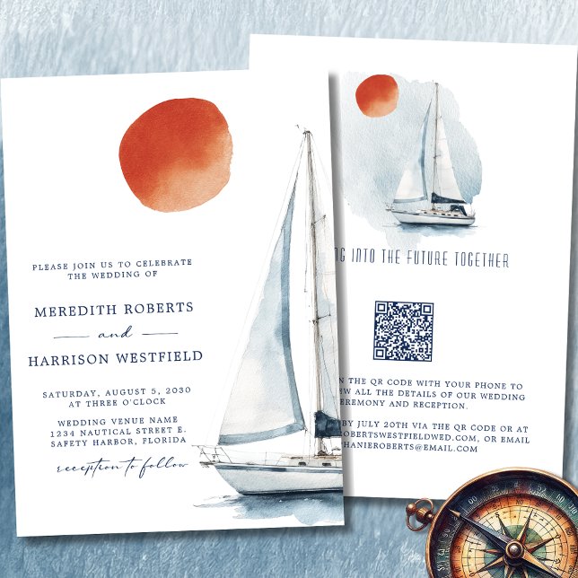 Invitation Mariage de la navigation dans l'avenir (Sailing Into The Future Together Sailboat Wedding Invitation 3)