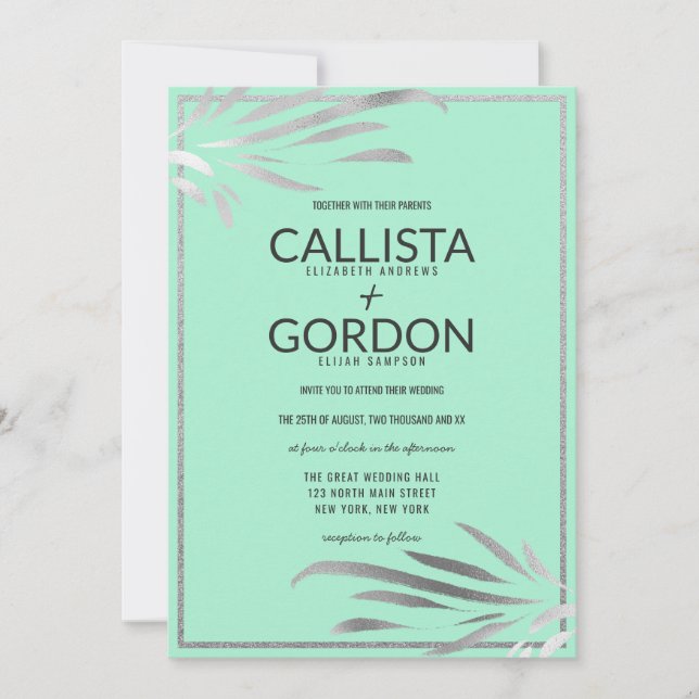 Invitation Mariage de la Parties scintillant de  Feuille Silv (Devant)
