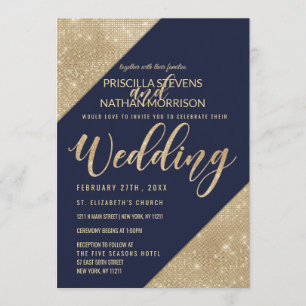 Invitation Mariage de la Parties scintillant Gold et Navy Blu