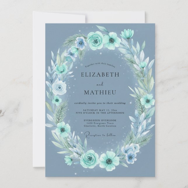 Invitation Mariage de la Pivoine Argent Acier (Devant)