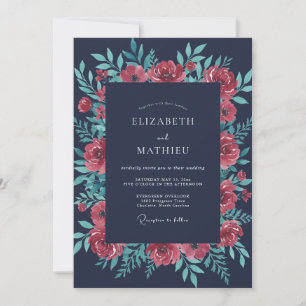 Invitation Mariage de la Pivoine Corail de Minuit