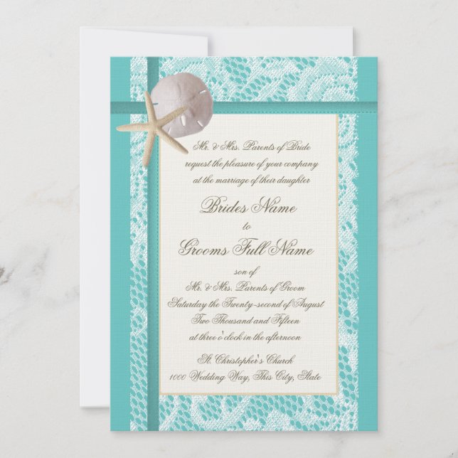 Invitation Mariage de la plage de Lace Aqua (Devant)