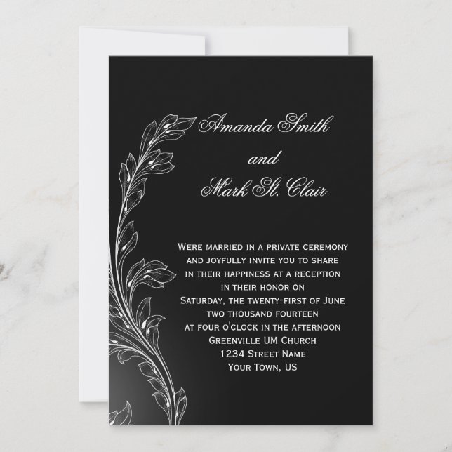 Invitation Mariage de la poste de  de fleurs blanches noires (Devant)