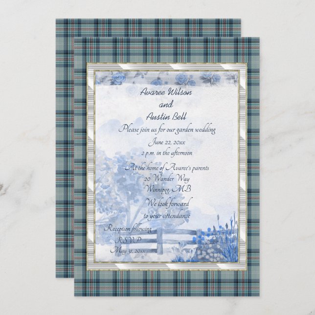Invitation Mariage de la princesse Diana Jardin de tartan mém (Devant / Derrière)