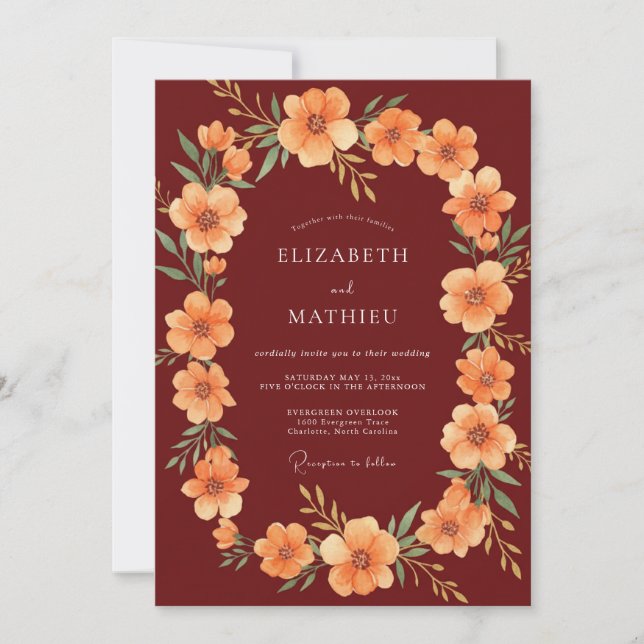 Invitation Mariage de la récolte captivant d'abricot (Devant)