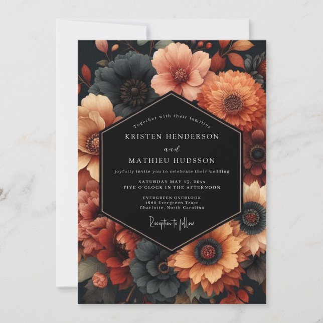 Invitation Mariage de la récolte de fleurs orange brûlé (Devant)