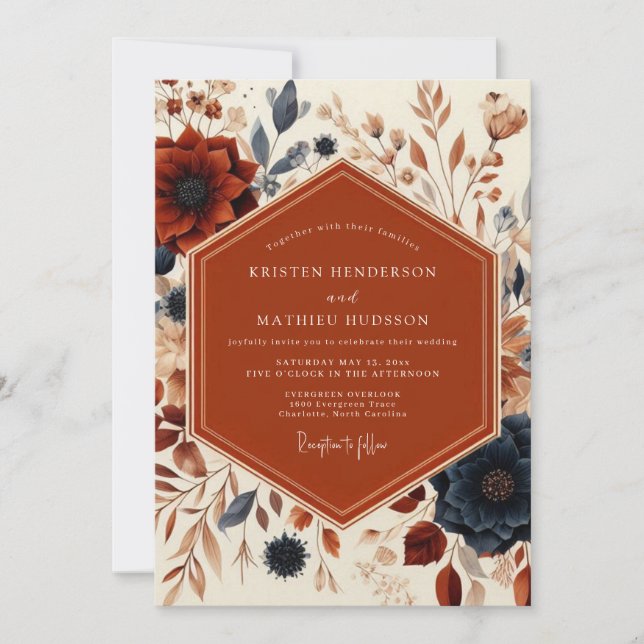 Invitation Mariage de la récolte florale rouille (Devant)