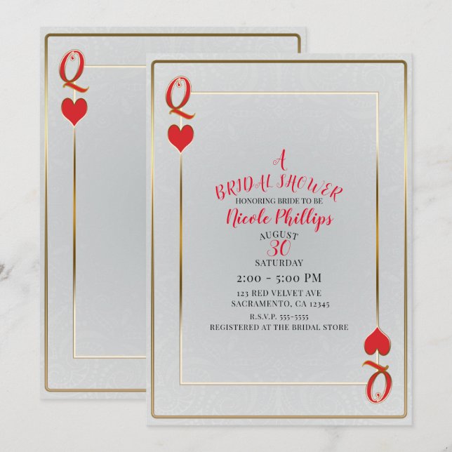 Invitation Mariage de la Reine de Coeur Blanche et Rouge (Devant / Derrière)