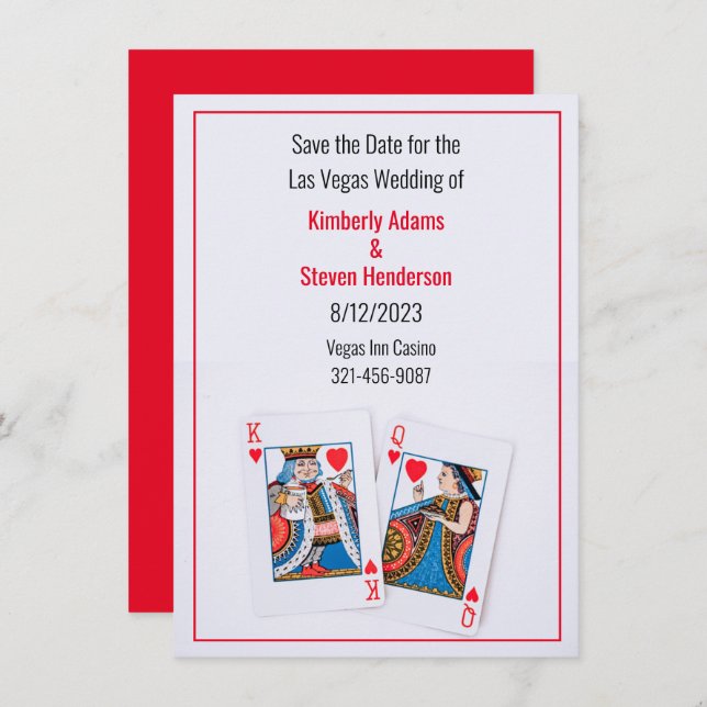 Invitation Mariage de la reine et du roi des coeurs Sauvez la (Devant / Derrière)