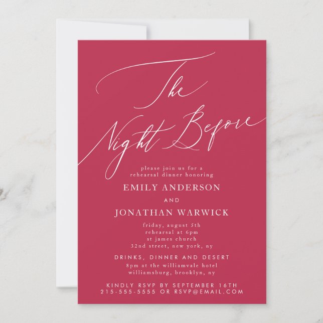 Invitation Mariage de la répétition d'été Red Magenta (Devant)
