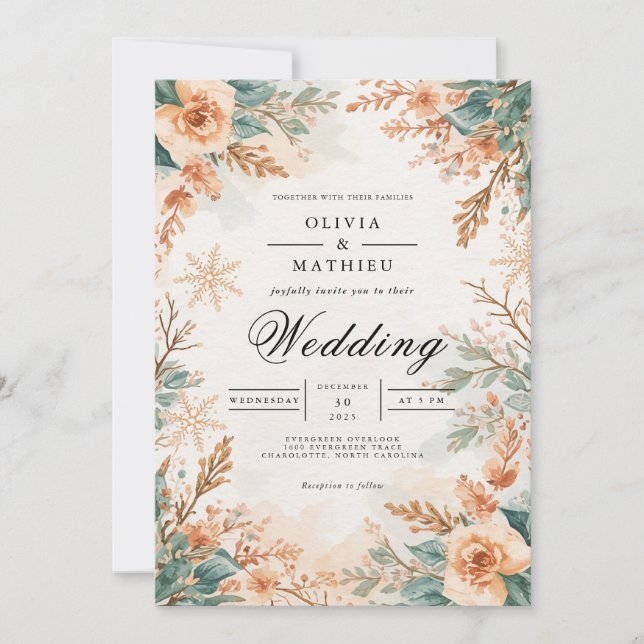 Invitation Mariage de la romance hivernale en fleurs coupées (Devant)