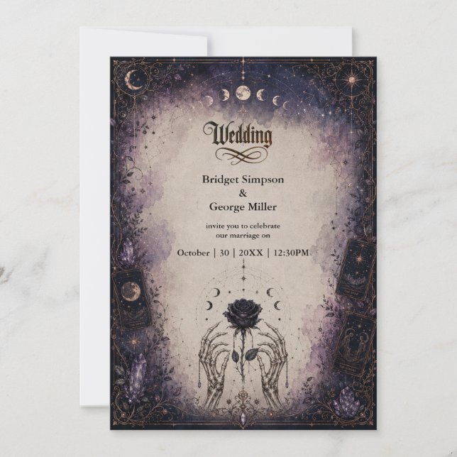 Invitation Mariage de la rose de lune de tarot gothique squel (Devant)