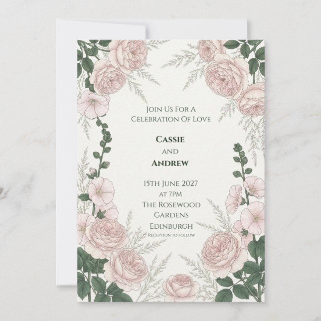 Invitation Mariage de la Rose Trémière Héritée du Jardin Écos (Devant)