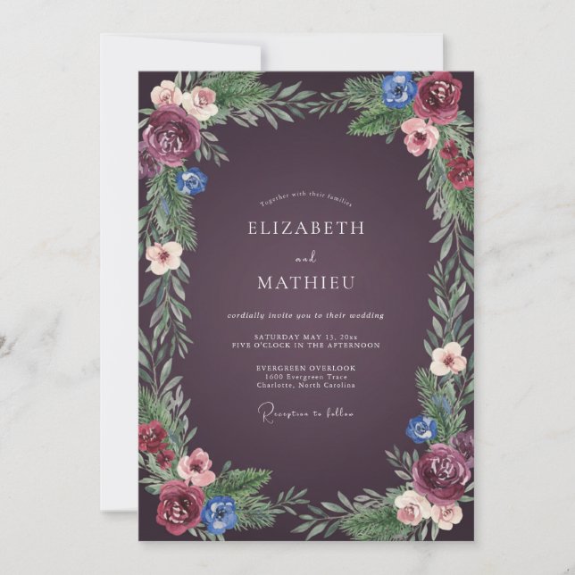 Invitation Mariage de la Sauge au Feuillage de Prune Poussiér (Devant)