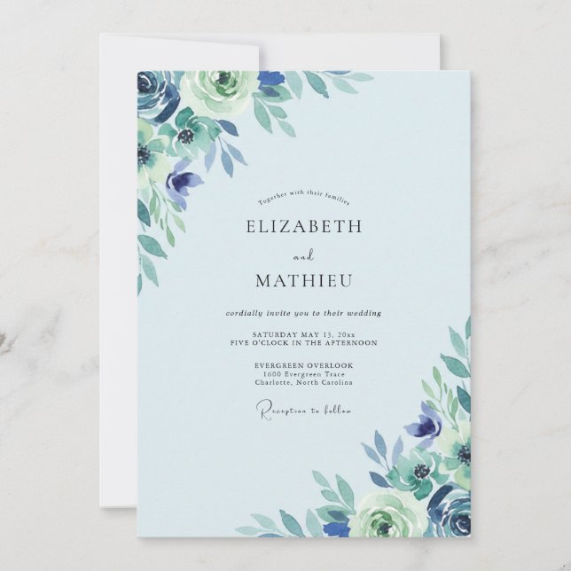 Invitation Mariage de la Sauge au Feuillage Pervenche (Devant)