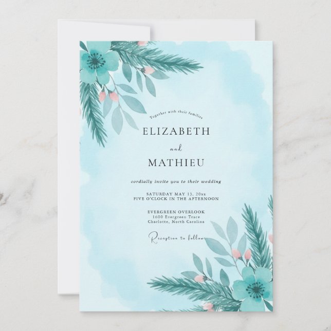 Invitation Mariage de la Sauge de Feuillage Aqua (Devant)