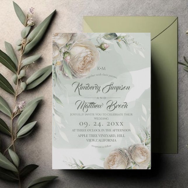Invitation Mariage de la sauge verdure rose blanche (Créateur téléchargé)