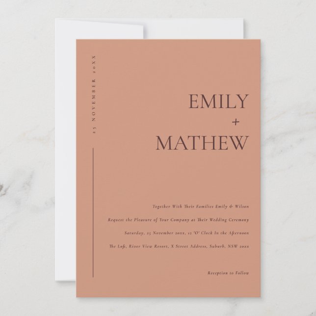 INVITATION MARIAGE DE LA TYPOGRAPHIE DE L'ORANGE EN TERRACOTT (Devant)