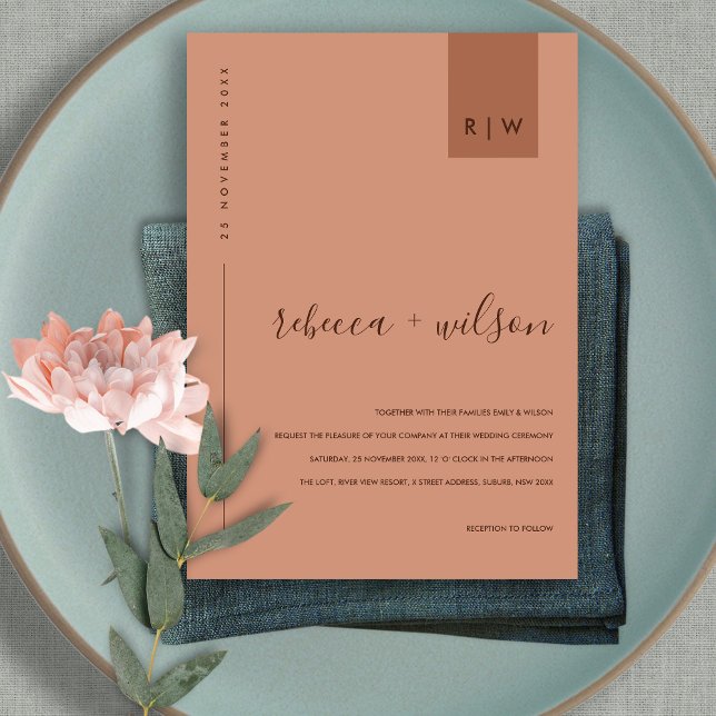 INVITATION MARIAGE DE LA TYPOGRAPHIE DE L'ORANGE EN TERRACOTT (Créateur téléchargé)