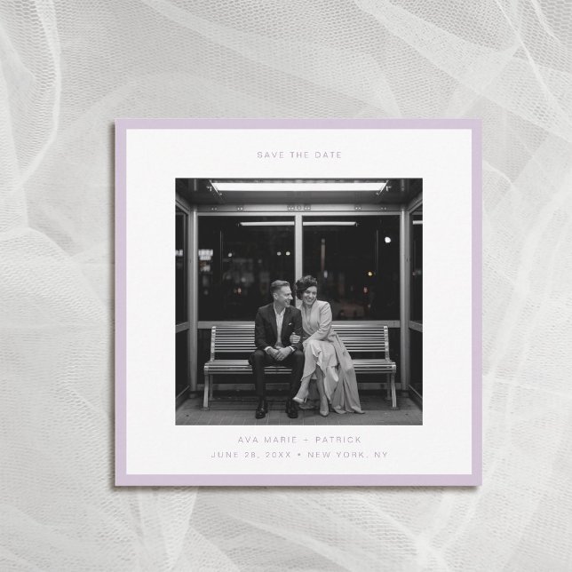 Invitation Mariage de la typographie du cadre de lavande mode (wedding photo save the date square lavender frame modern minimalist contemporary typography)