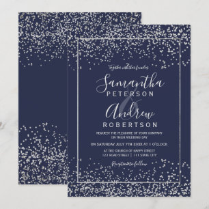 Invitation mariage de la typographie du confetti bleu marine