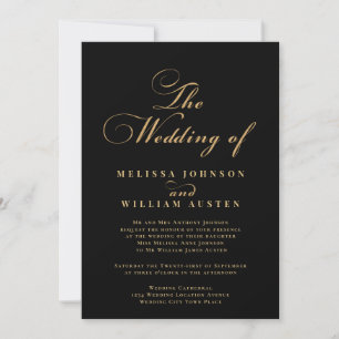 Invitation Mariage de la typographie moderne Black Gold