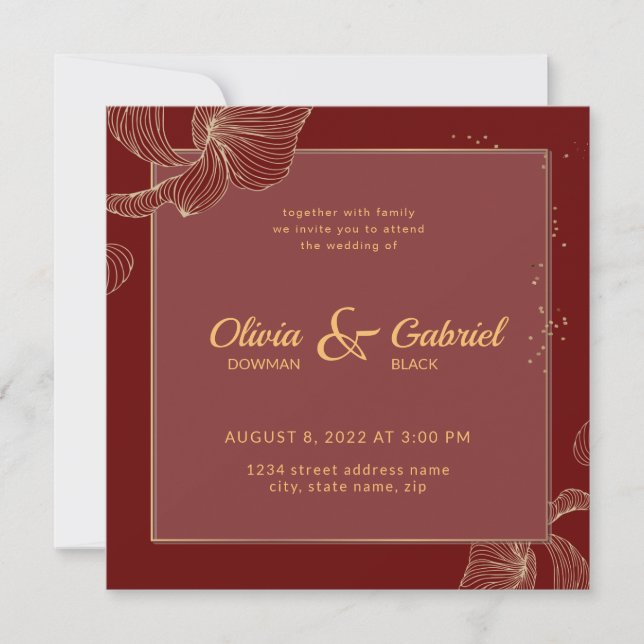 Invitation Mariage de la typographie or de la marsala rouge d (Devant)