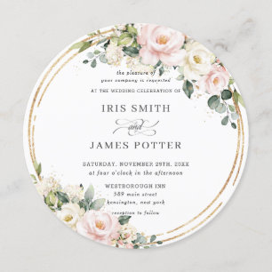 Invitation Mariage de la verdure dorée de la florale rose chi