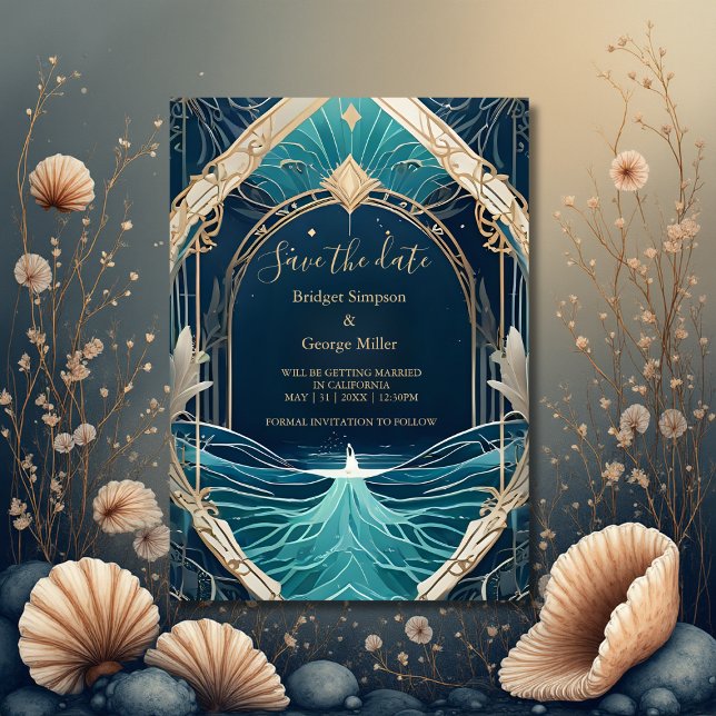 Invitation mariage de la vibe côtière bleue sécurité de la da (Créateur téléchargé)